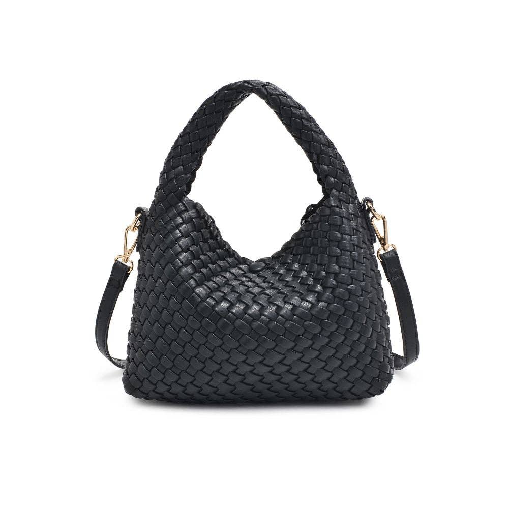 Jessamine Woven Vegan Leather Crossbody: Black