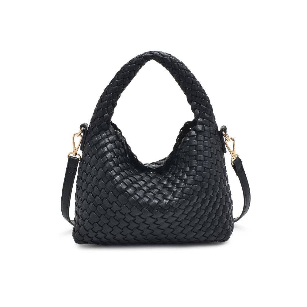 Jessamine Woven Vegan Leather Crossbody: Black