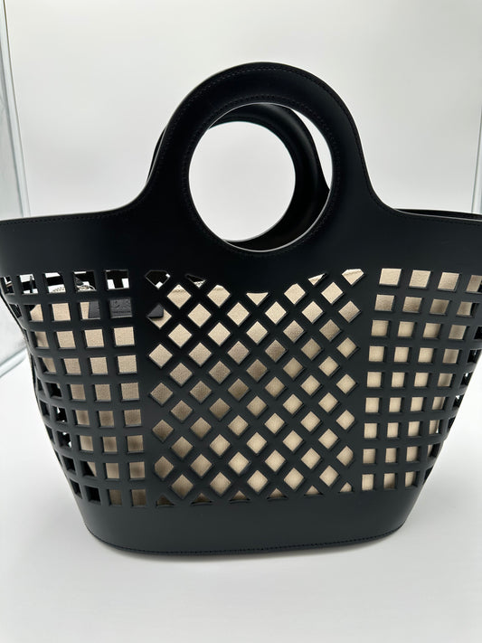 Hereu cut-out leather tote bag: Black