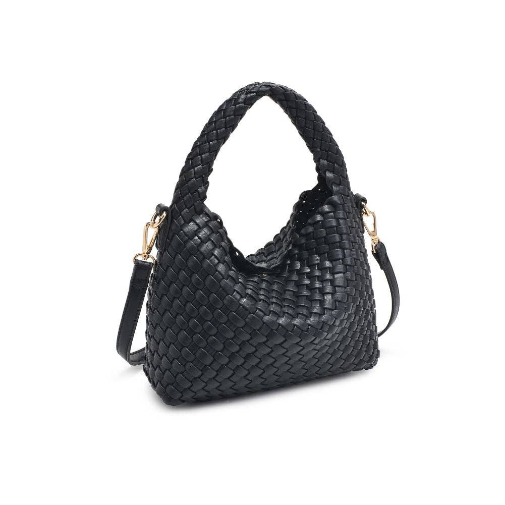 Jessamine Woven Vegan Leather Crossbody: Black