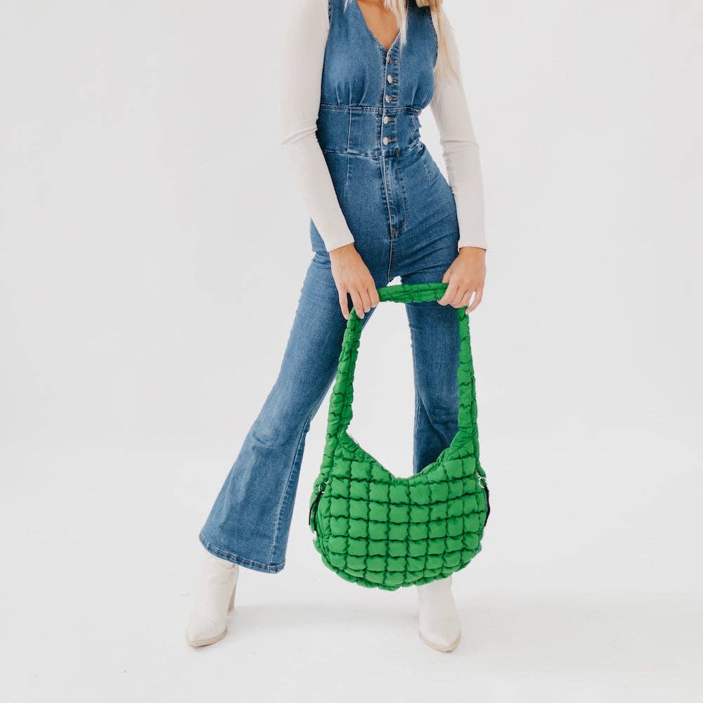 Carmen Quilted Hobo Tote Bag: Emerald