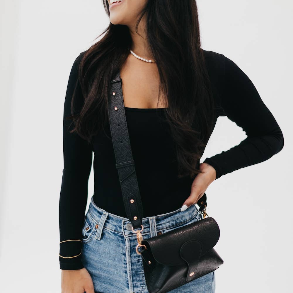 Khloe Vegan Leather Crossbody: Black